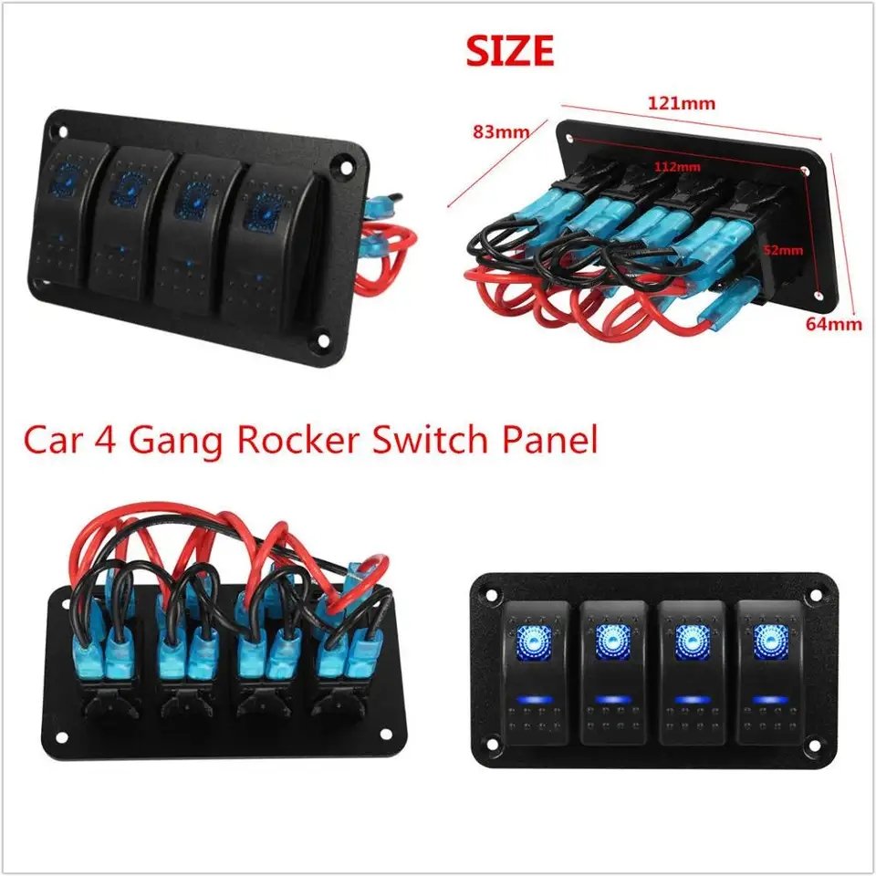 4 Gang Dual LED Switch Panel Light Bar 12V-24V for Car Truck Bus Boat