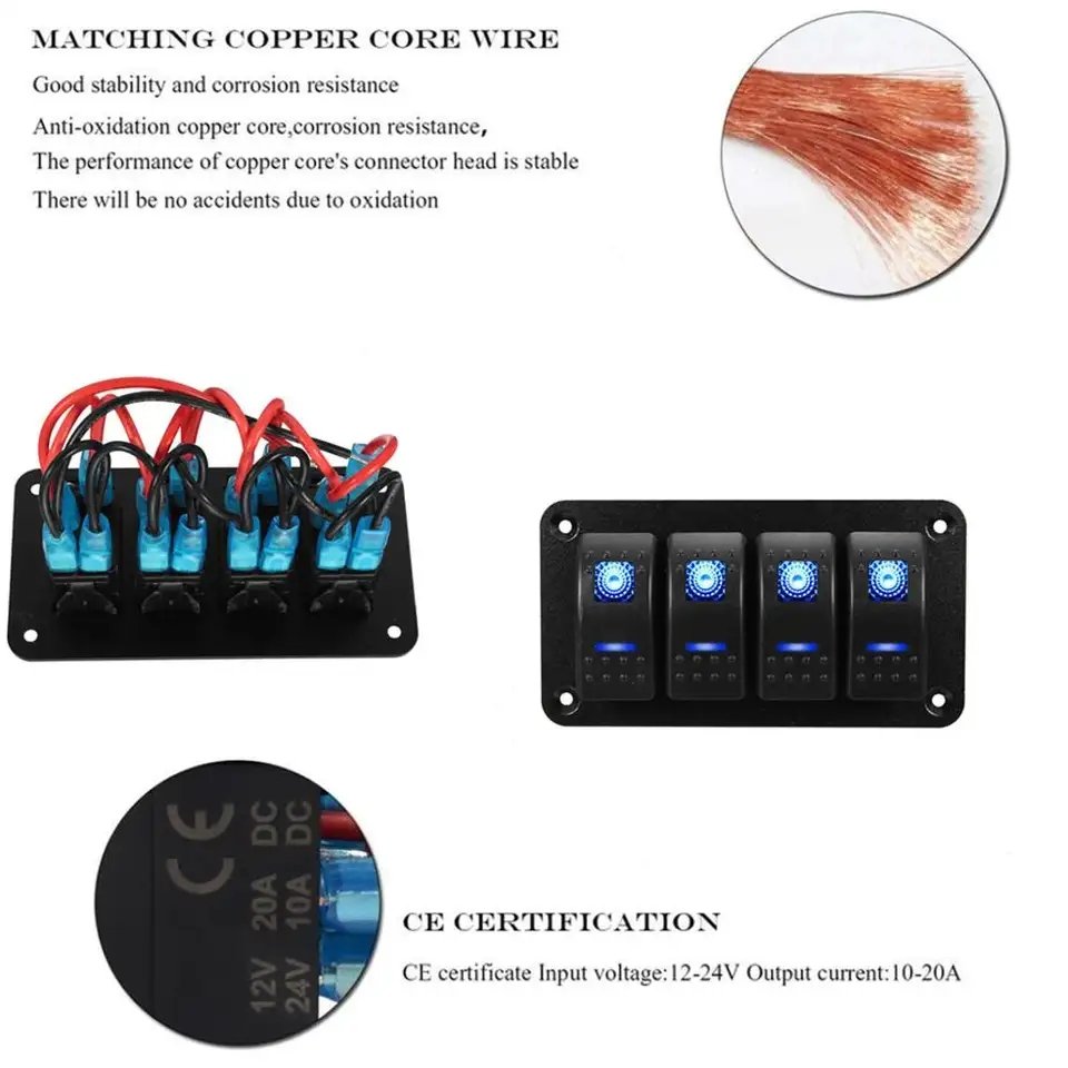 4 Gang Dual LED Switch Panel Light Bar 12V-24V for Car Truck Bus Boat