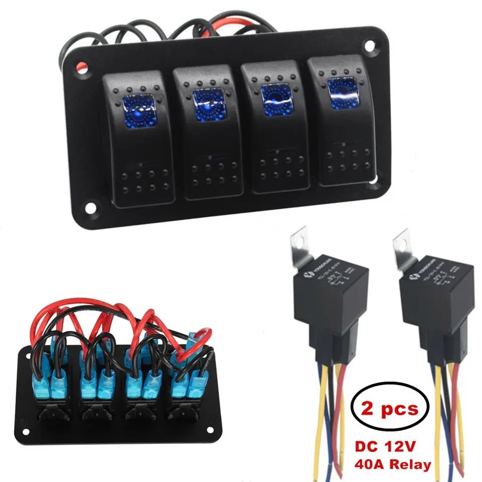 4 Gang Dual LED Switch Panel Light Bar 12V-24V for Car Truck Bus Boat