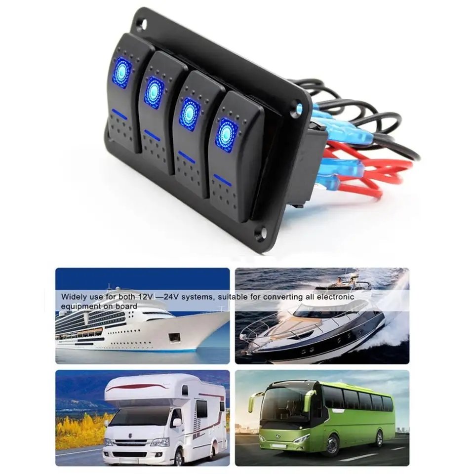 4 Gang Dual LED Switch Panel Light Bar 12V-24V for Car Truck Bus Boat