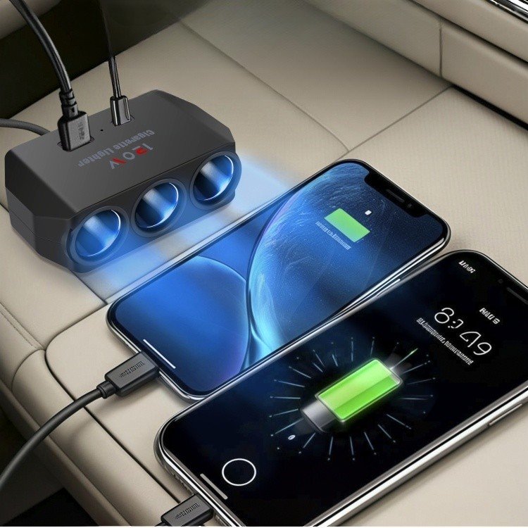 3 Cigarette Lighter Holes Car Power Branch Car Charger With USB Charging Port and Type-c Charging Port Intelligent Fast Charging
