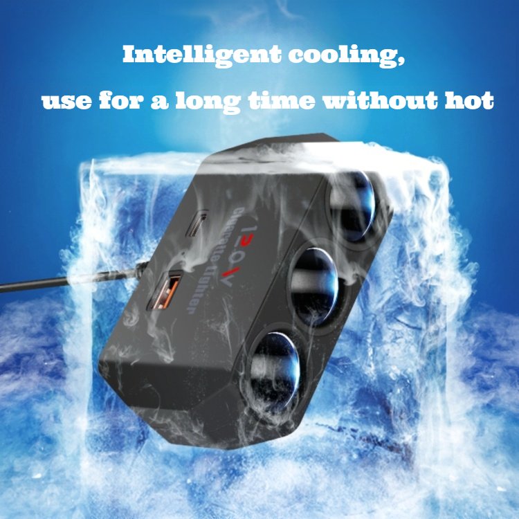 3 Cigarette Lighter Holes Car Power Branch Car Charger With USB Charging Port and Type-c Charging Port Intelligent Fast Charging
