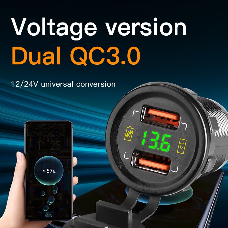 12V 24V Wholesales Led Voltmeter QC3.0 Dual USB Socket Charger