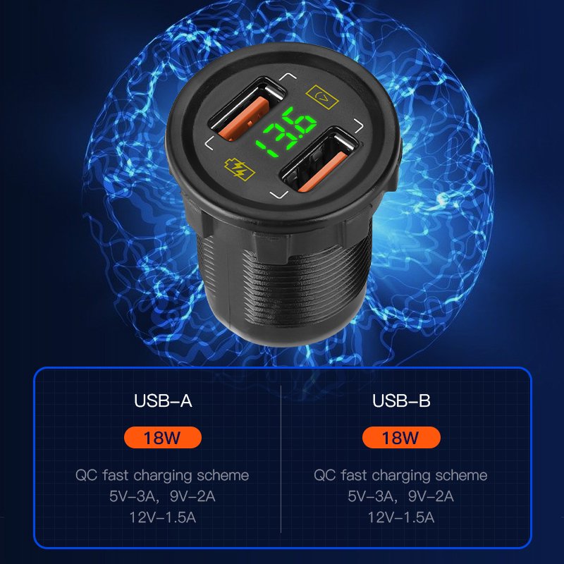12V 24V Wholesales Led Voltmeter QC3.0 Dual USB Socket Charger