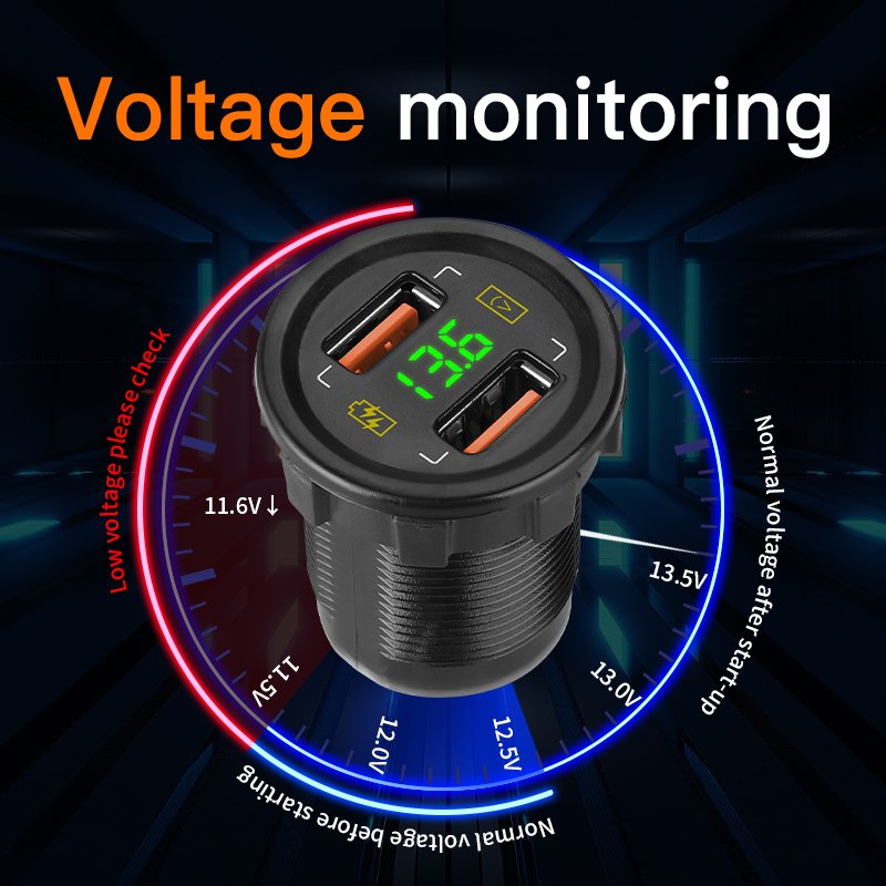 12V 24V Wholesales Led Voltmeter QC3.0 Dual USB Socket Charger