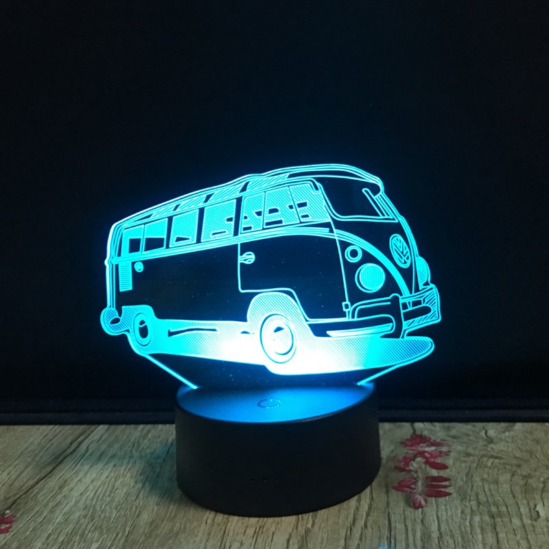 7 Colors 3D Visual Illusion Lamp Camping Bus LED 3D Night Light Transparent Acrylic Led Lamp Table Lamp Baby Sleeping Lighting