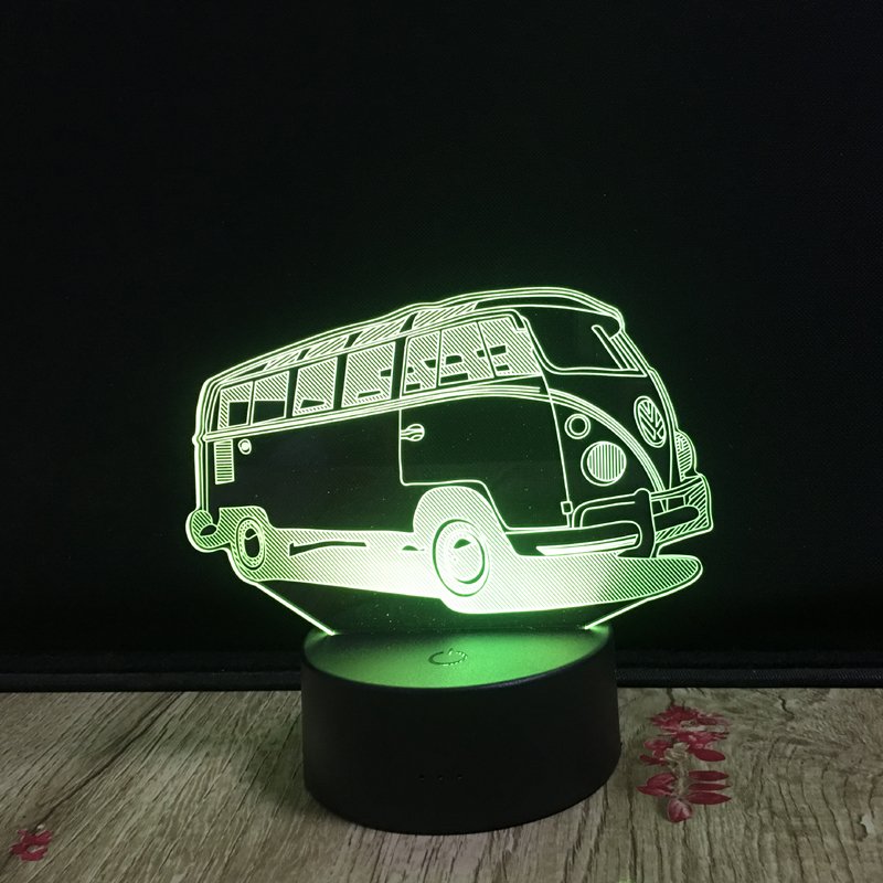 7 Colors 3D Visual Illusion Lamp Camping Bus LED 3D Night Light Transparent Acrylic Led Lamp Table Lamp Baby Sleeping Lighting