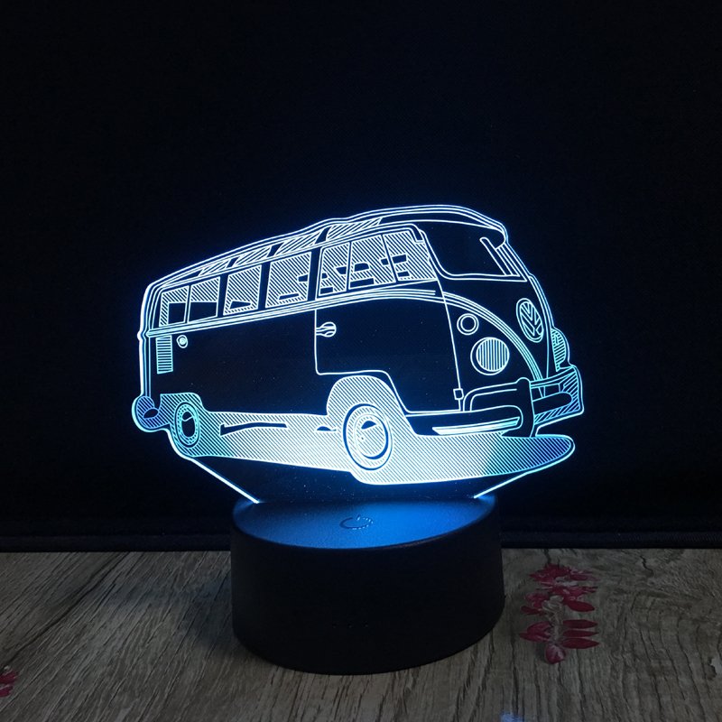 7 Colors 3D Visual Illusion Lamp Camping Bus LED 3D Night Light Transparent Acrylic Led Lamp Table Lamp Baby Sleeping Lighting