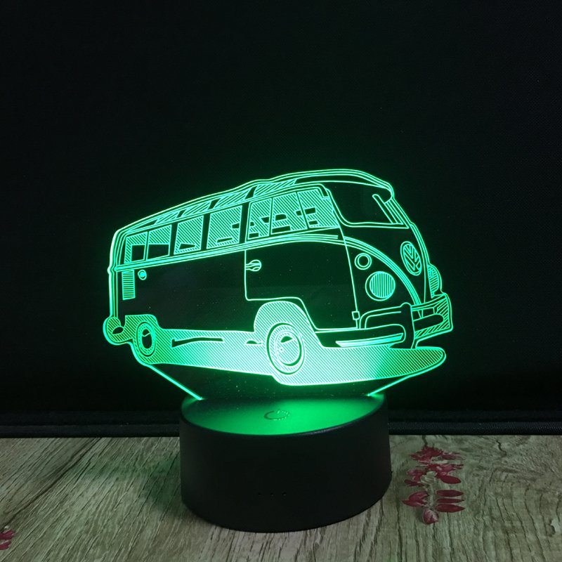 7 Colors 3D Visual Illusion Lamp Camping Bus LED 3D Night Light Transparent Acrylic Led Lamp Table Lamp Baby Sleeping Lighting