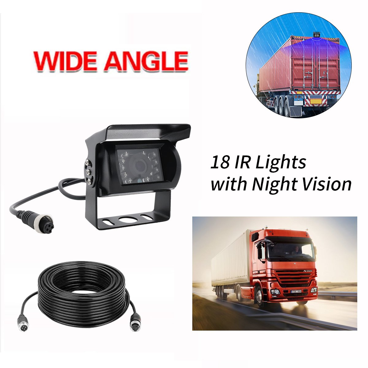 1080P AHD Truck Reversing Camera System with Infrared Night Vision Wide View Angle with 4 Pin Connector for RV Truck Trailer Bus