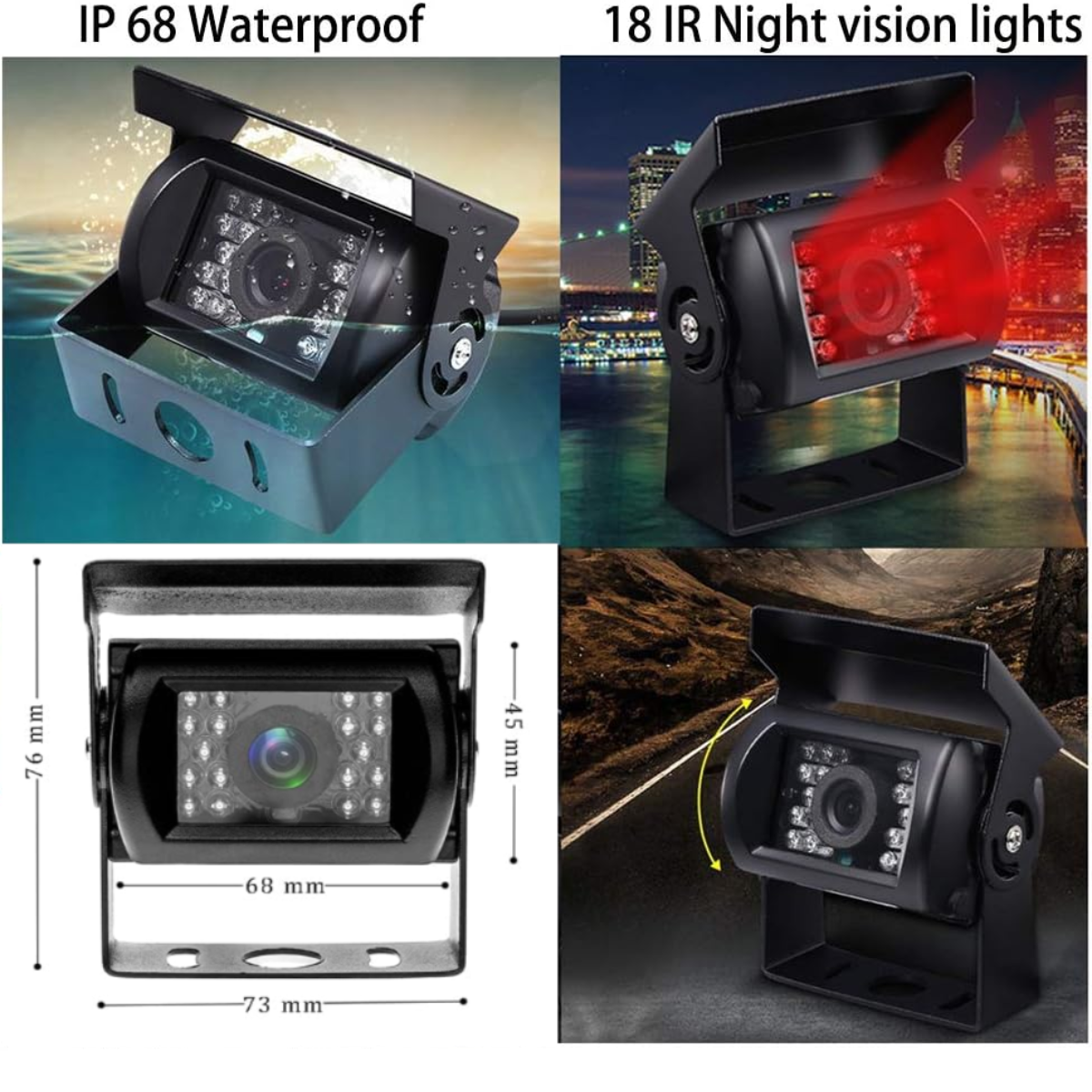 1080P AHD Truck Reversing Camera System with Infrared Night Vision Wide View Angle with 4 Pin Connector for RV Truck Trailer Bus
