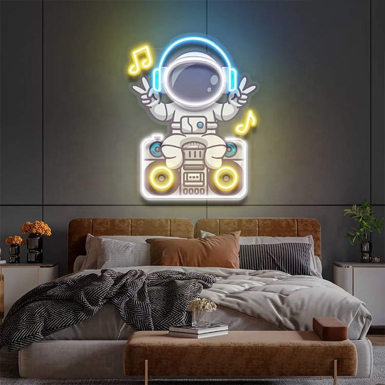Custom Neon Sign Music Astronaut Neon Sign UFOs Astronaut Bedroom Wall Decor Space Neon Sign