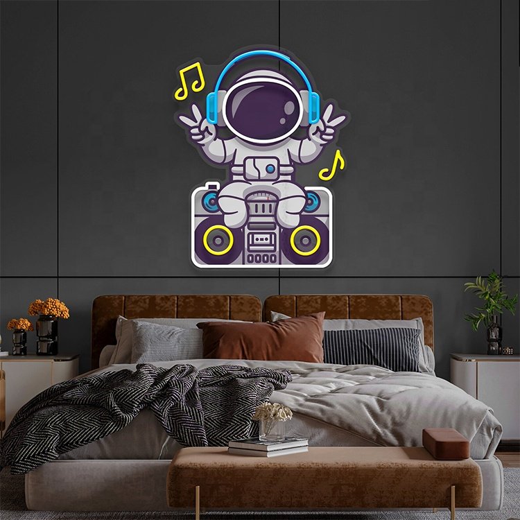 Custom Neon Sign Music Astronaut Neon Sign UFOs Astronaut Bedroom Wall Decor Space Neon Sign
