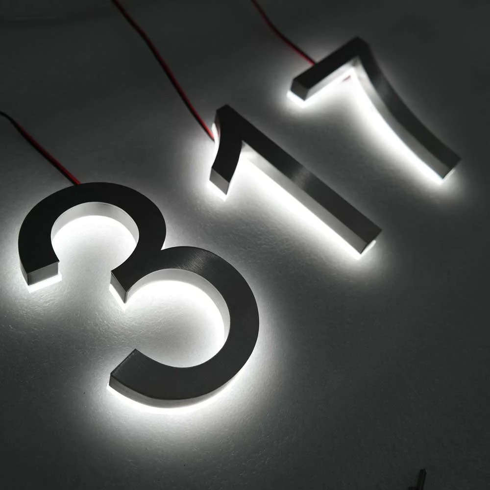 Brushed Mirror Hotel Room House Metal Numbers LED Customized Stainless Steel Backlit Illuminated Door Number Signs