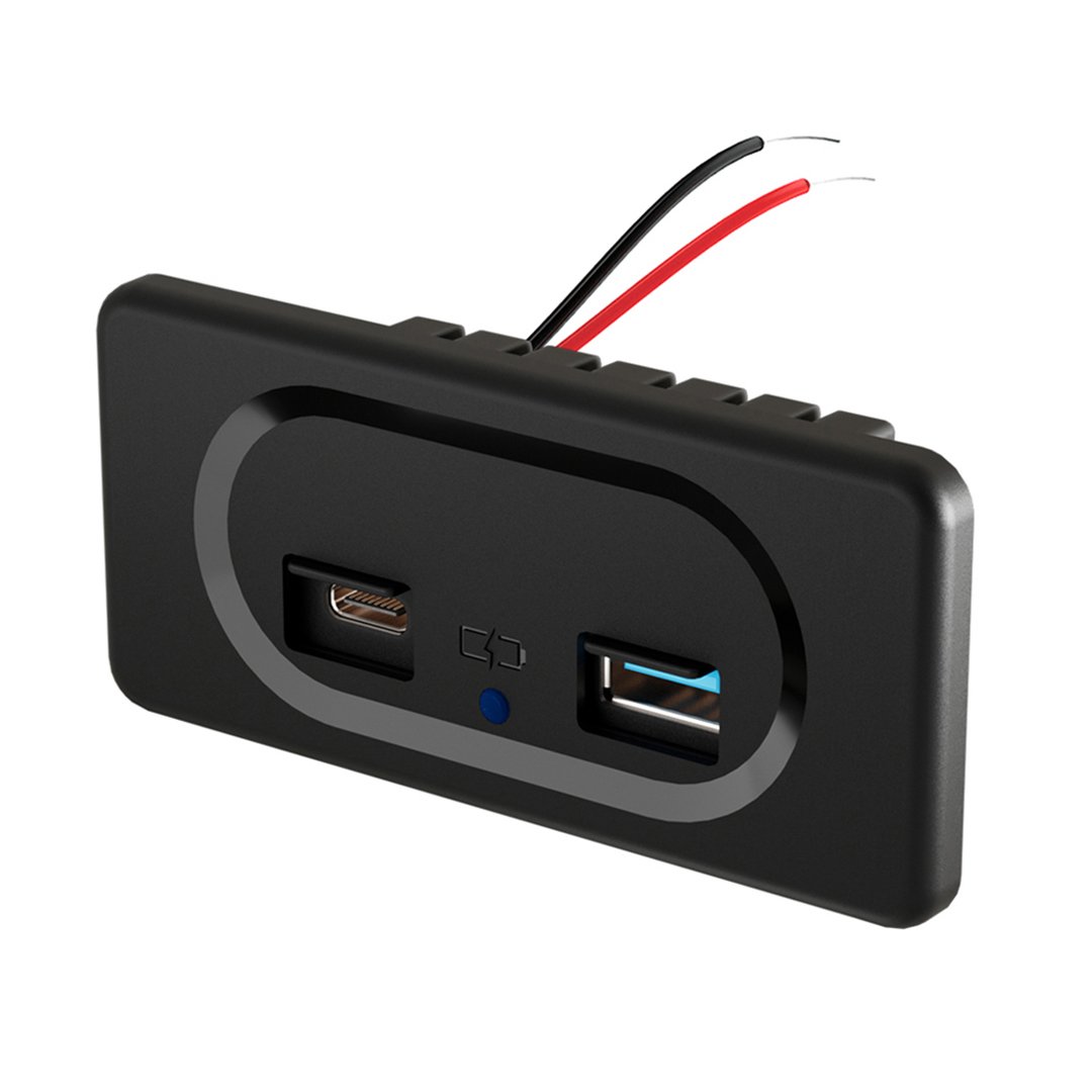 Rv Accessories 24V Input Square 12V Car Usb C Wall Socket Dual Usb Qc 3.0 Type C Pd 12V Rectangle Usb Socket