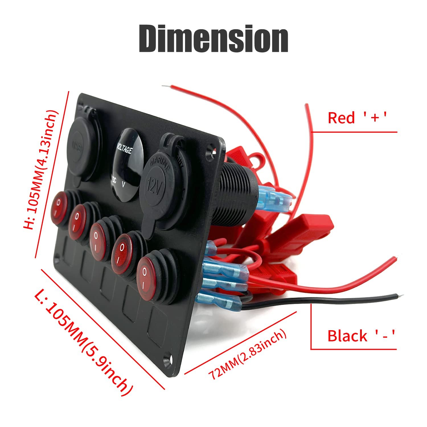 5 Gang Marine Boat Rocker Switch Panel Waterproof with Breakers Digital Voltmeter 12V DC Car Control Panel Switch for RV Truck