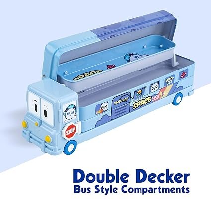 Space School Bus Metal Pencil Box with Wheels and Sharpener Educational Toy for 5 to 7 Years Old