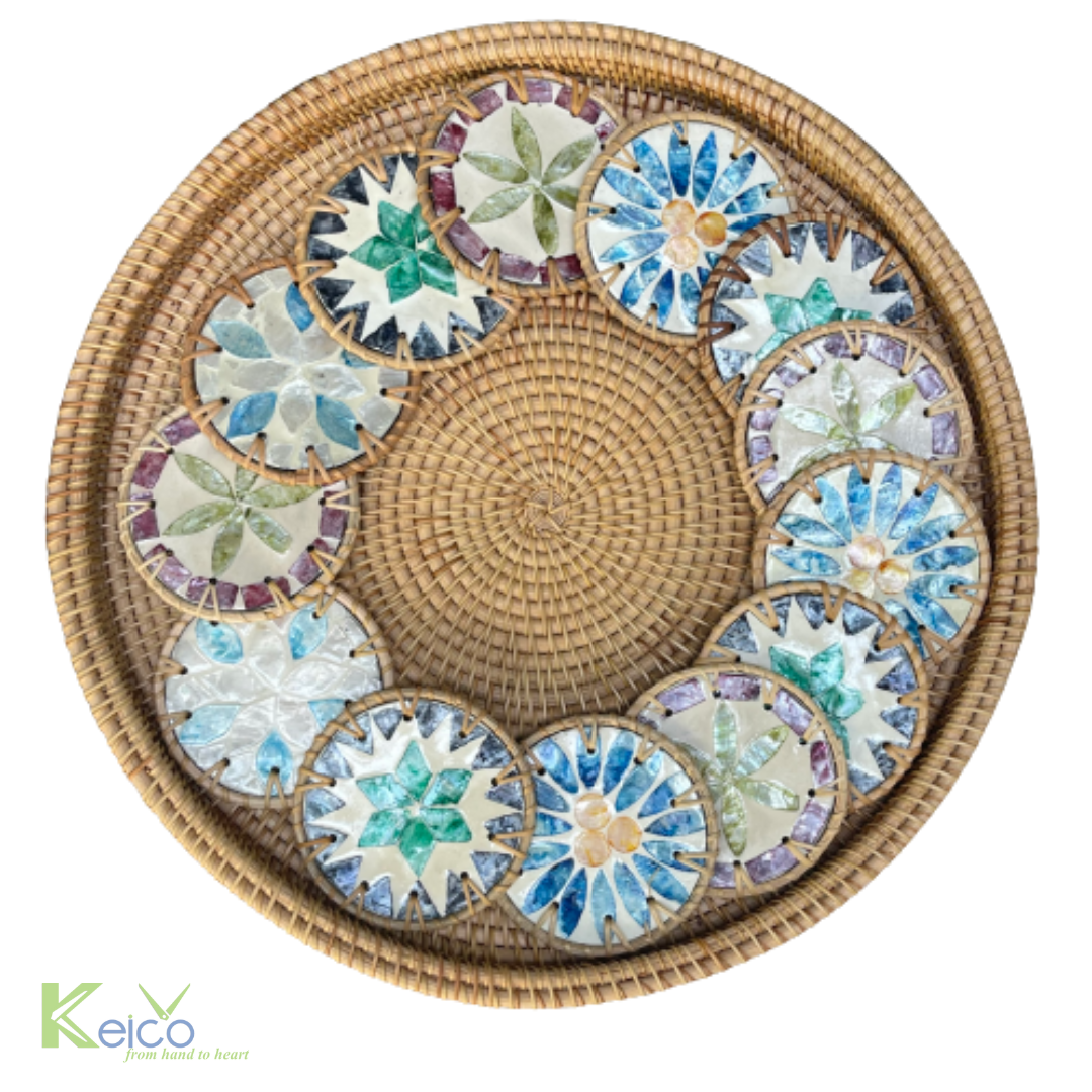New Products for Spring 2023 Mosaic Decorative Round Coasters Handmade Natural Coasters for Kitchen Glass