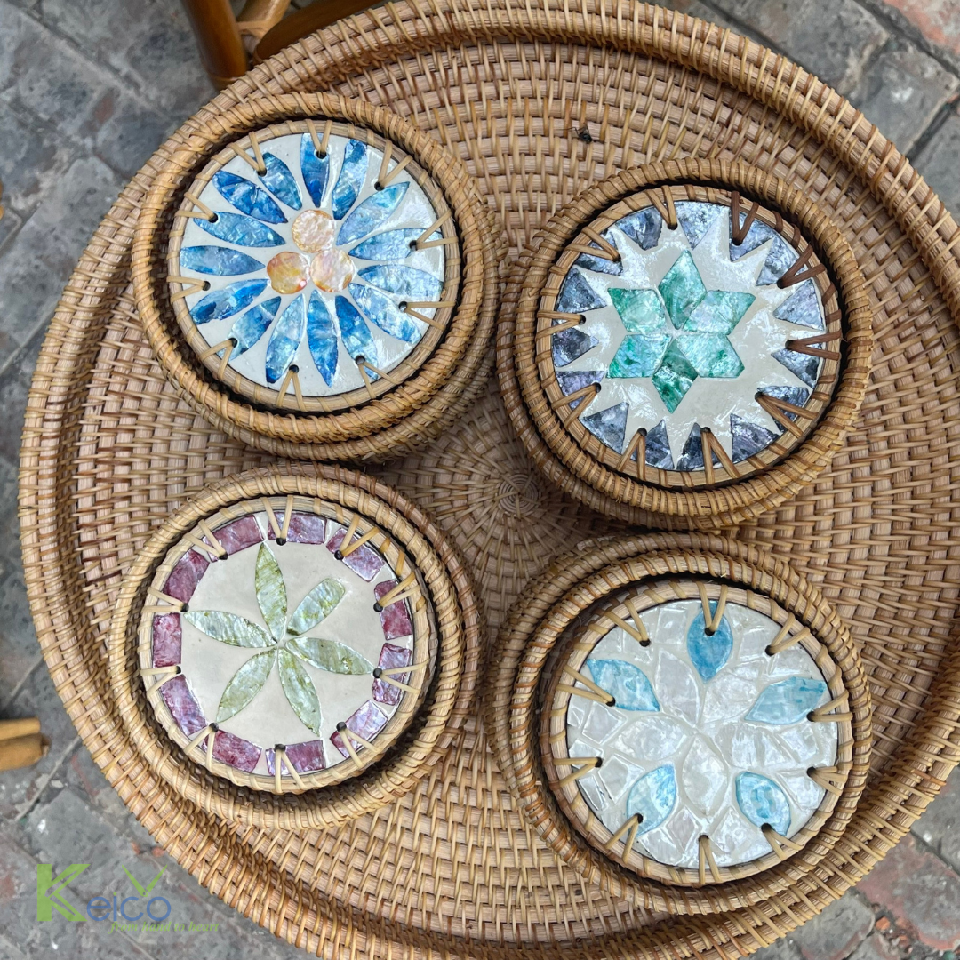 New Products for Spring 2023 Mosaic Decorative Round Coasters Handmade Natural Coasters for Kitchen Glass