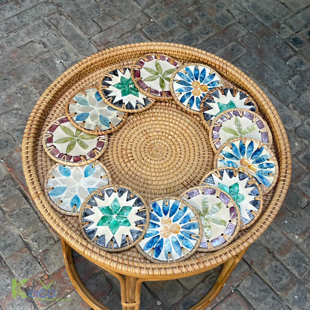 New Products for Spring 2023 Mosaic Decorative Round Coasters Handmade Natural Coasters for Kitchen Glass