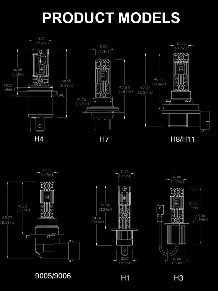 1:1 Size Led Fog Light 3570 CSP 60W Canbus 2000lm Wireless Car Led Headlight Bulbs