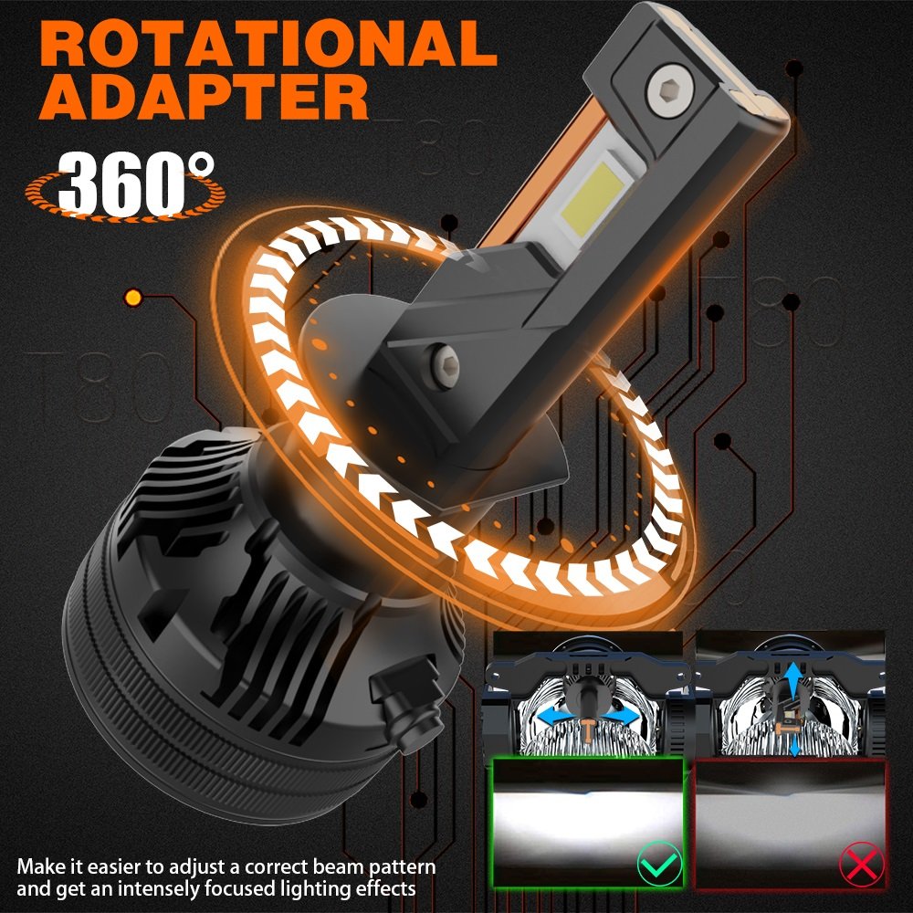 2023 New Product T80 600w 60000lm Three Copper Tubes H1 H3 H11 9005 9006 H7 Led Headlights Bulb