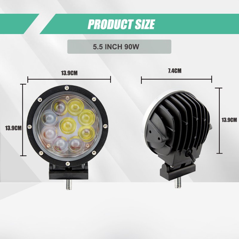 9-32V 5.5 Inch High Power 90W Car LED Work Light Spot Flood Beam for ATV SUV Fishing Boat Offroad Tractor Trucks