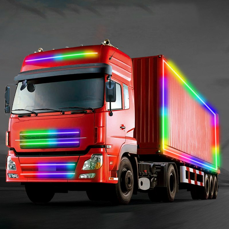 24V RGB Truck Tailgate LED Brake Light Strip Warning Driving Grille Streamer Light for Trailer Van Bus Lorry Caravan