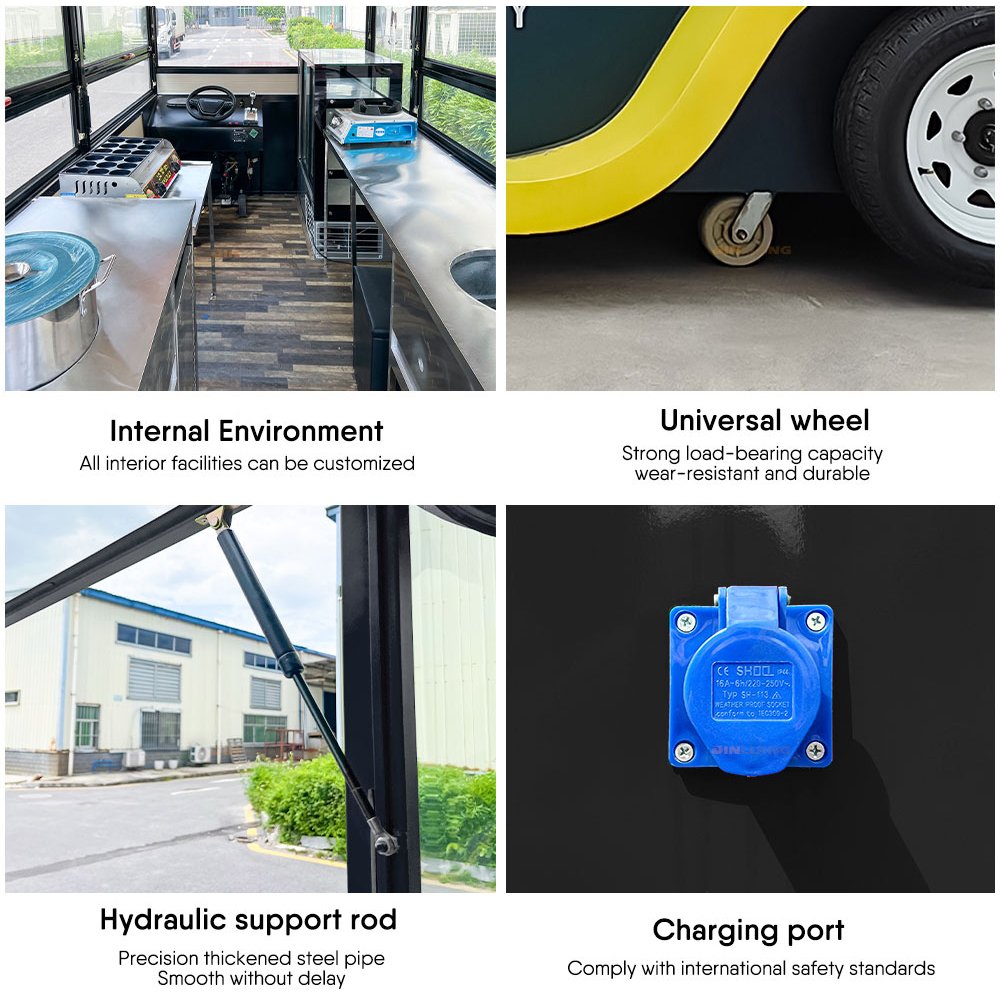JINLIJING Custom New Big Coffee Pizza Cart Mobile Bus Food Trucks Trailer Fully Equipped Kitchen