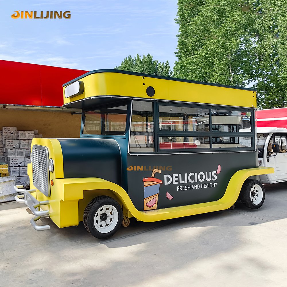 JINLIJING Custom New Big Coffee Pizza Cart Mobile Bus Food Trucks Trailer Fully Equipped Kitchen