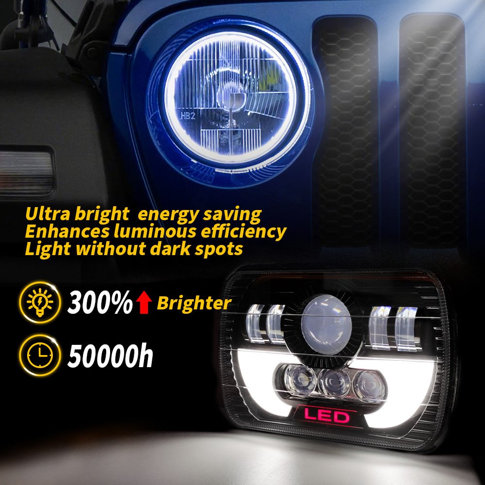 Car Accessories Super Bright Square 7Inch LED Headlight 35W Led Headlamp Hi/Low with DRL for Jeep 4X4 off Road