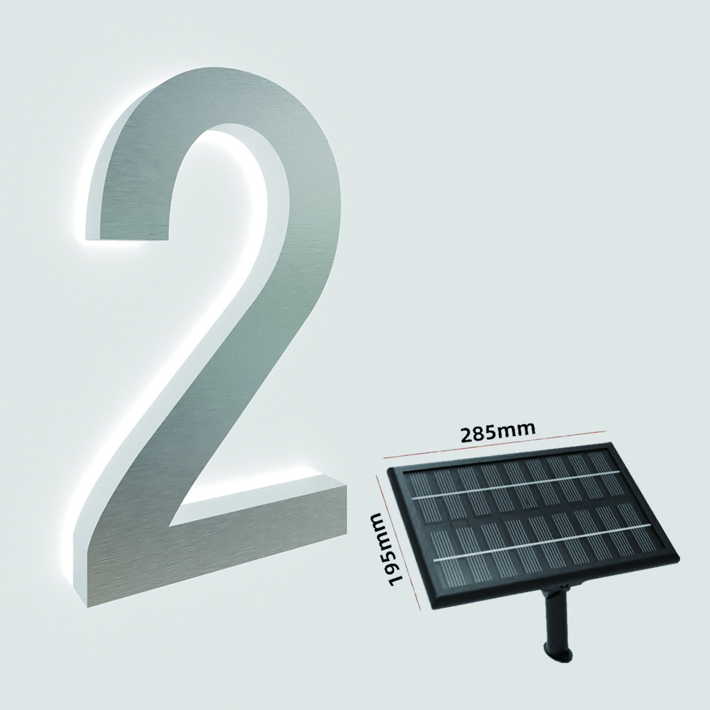 Custom 24V Outdoor 5" Solar House Number Light Metal House Number Stainless Steel Lighted Led House Number Light up Letters