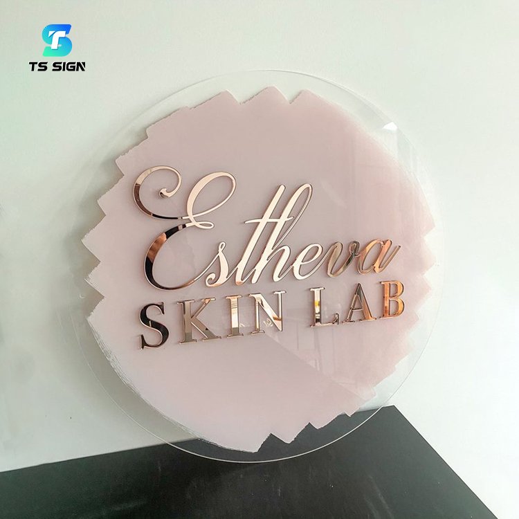 Custom Rectangle or Round Business Signage With 3D Letter Sign Beauty Salon Acrylic Door Sign With Stand Offs Office Wall Logo