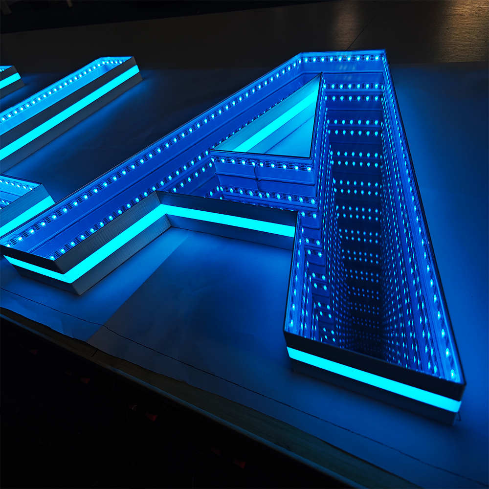 Acrylic 3D Luminous Infinity Neon Mirror Letter RGB Color Changing Led Mirror Neon Sign Infinity 3d Tunnel Mirror Alphabet Light