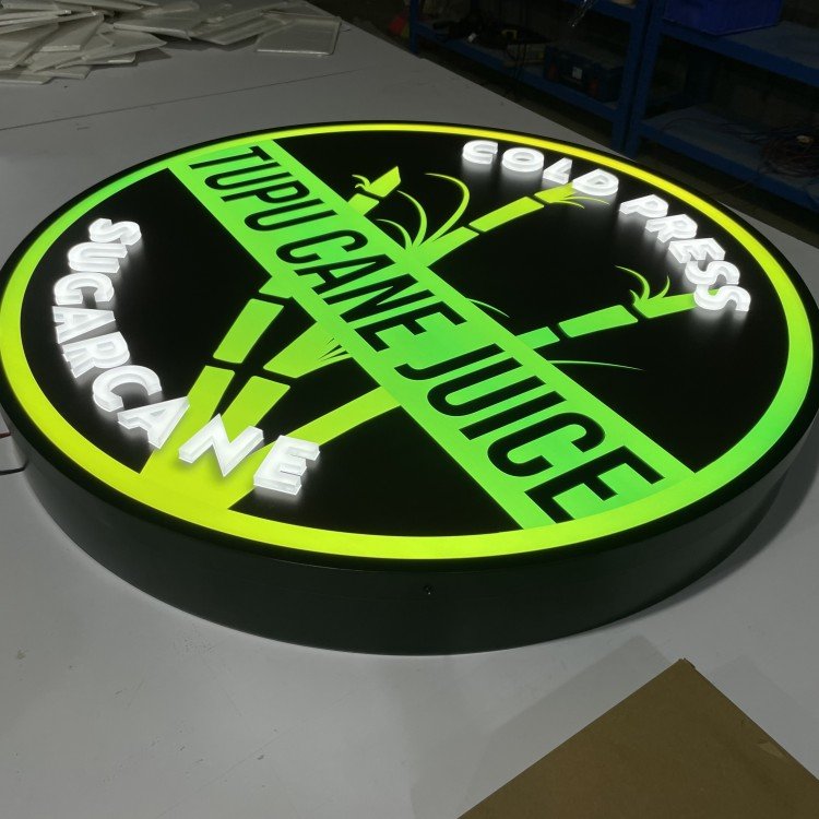 Round Shop Sign Light Box Sign Circle Wall Single Side With Push Through Style Lettering Acrylic Illuminated Signage