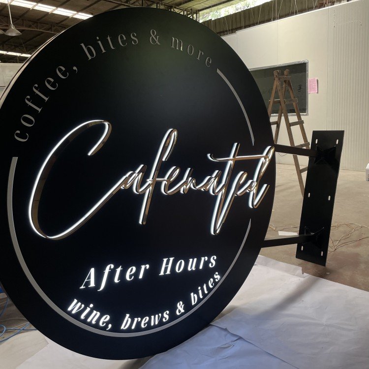 Round Shop Sign Light Box Sign Circle Wall Single Side With Push Through Style Lettering Acrylic Illuminated Signage