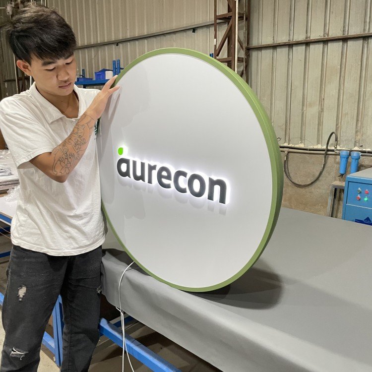 Round Shop Sign Light Box Sign Circle Wall Single Side With Push Through Style Lettering Acrylic Illuminated Signage