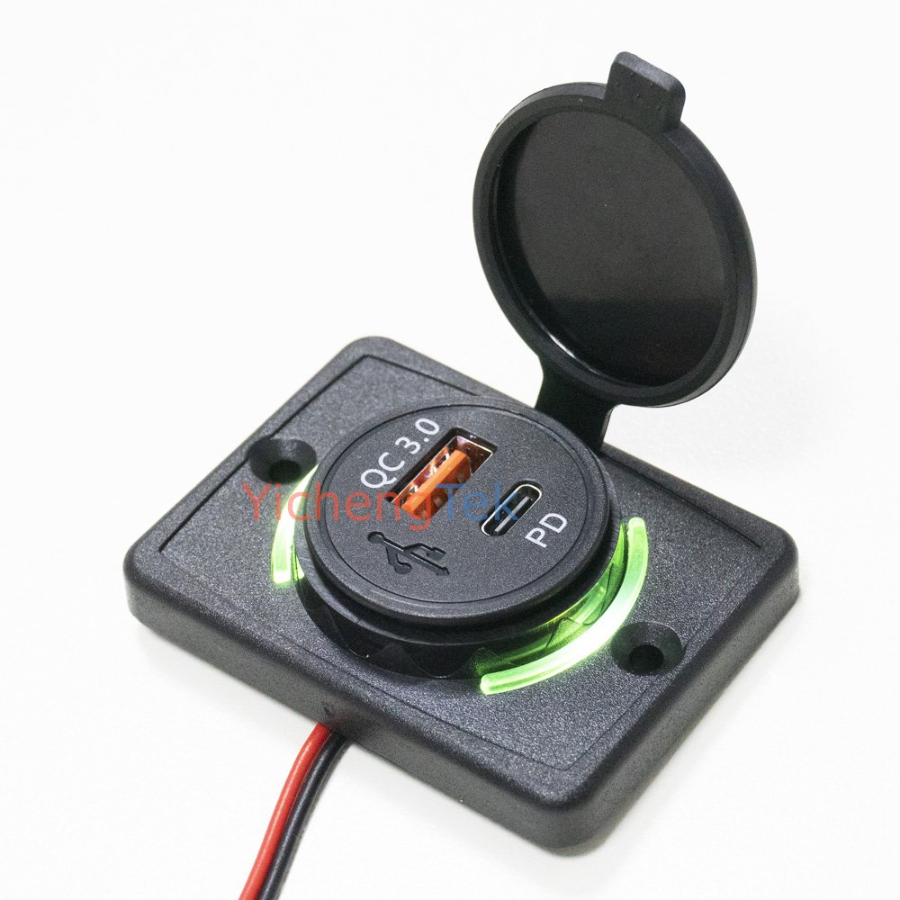 DC 12V 24V Panel Surface Mount 48W Dual Type-C QC 3.0 QC3.0 Type C PD USB Port Bus Car Charger Socket