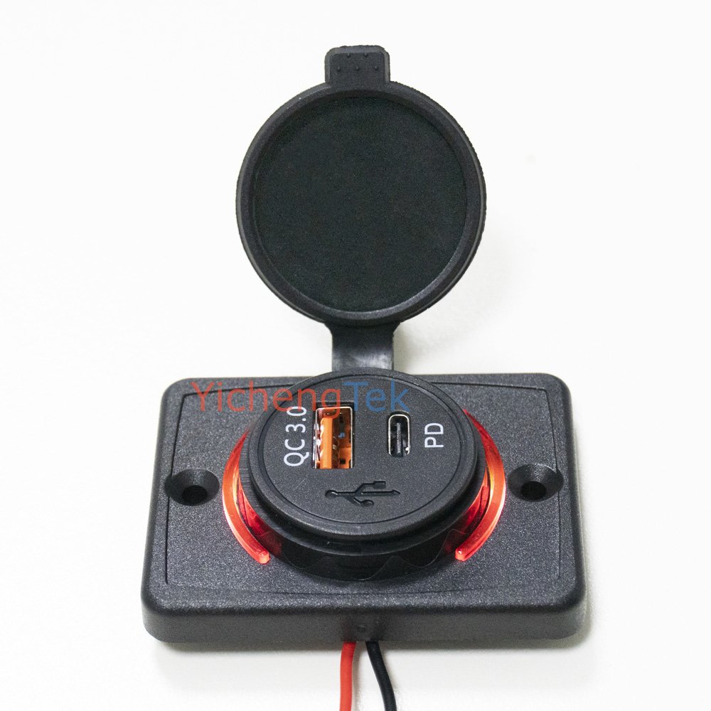 DC 12V 24V Panel Surface Mount 48W Dual Type-C QC 3.0 QC3.0 Type C PD USB Port Bus Car Charger Socket