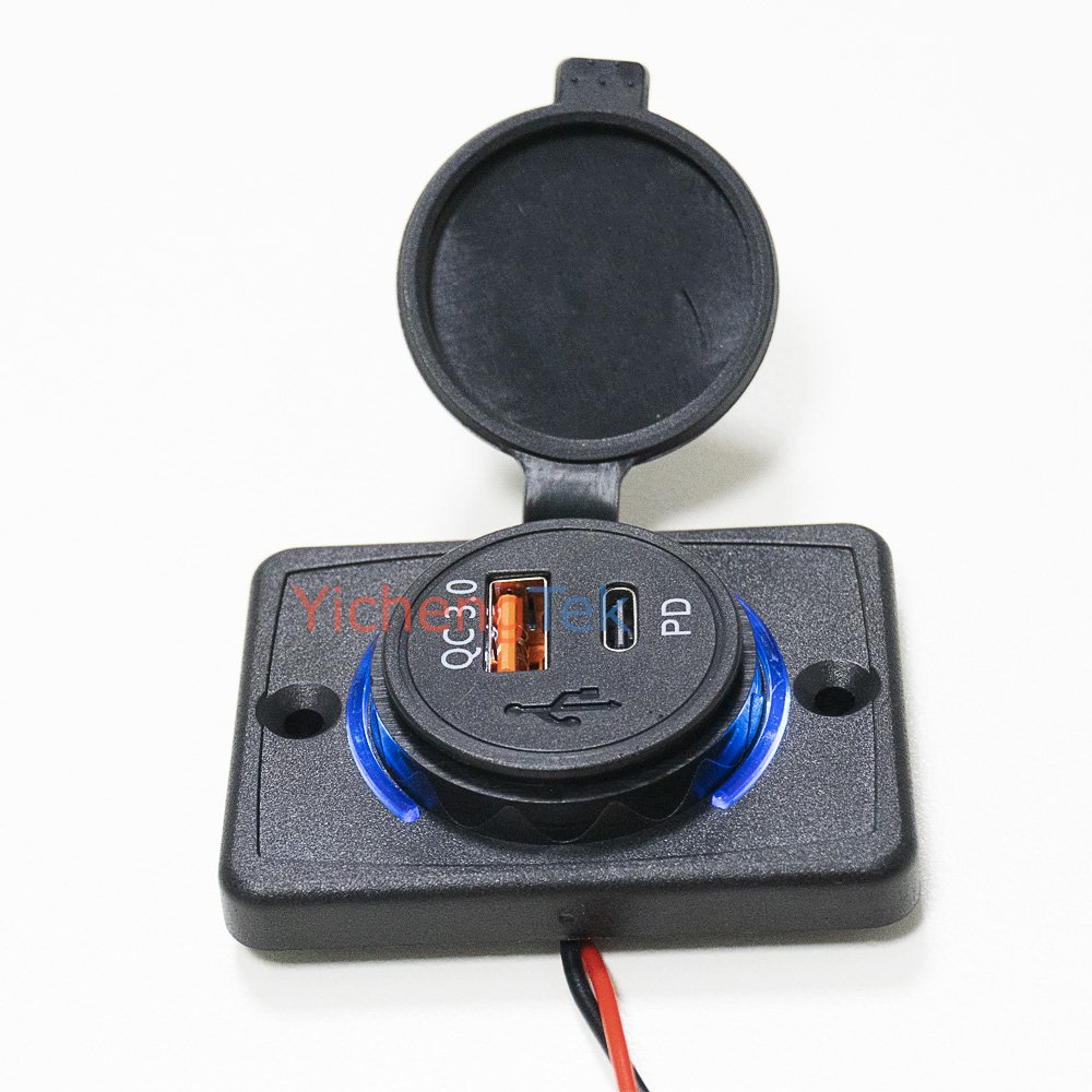 DC 12V 24V Panel Surface Mount 48W Dual Type-C QC 3.0 QC3.0 Type C PD USB Port Bus Car Charger Socket
