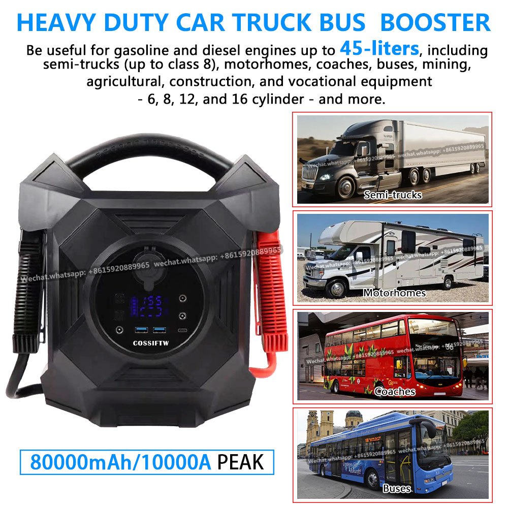 80000mAh 12V 24V Battery Booster Pack 10000A for Heavy Gas diesel Vehicles Equipment Cars Minivans SUVs