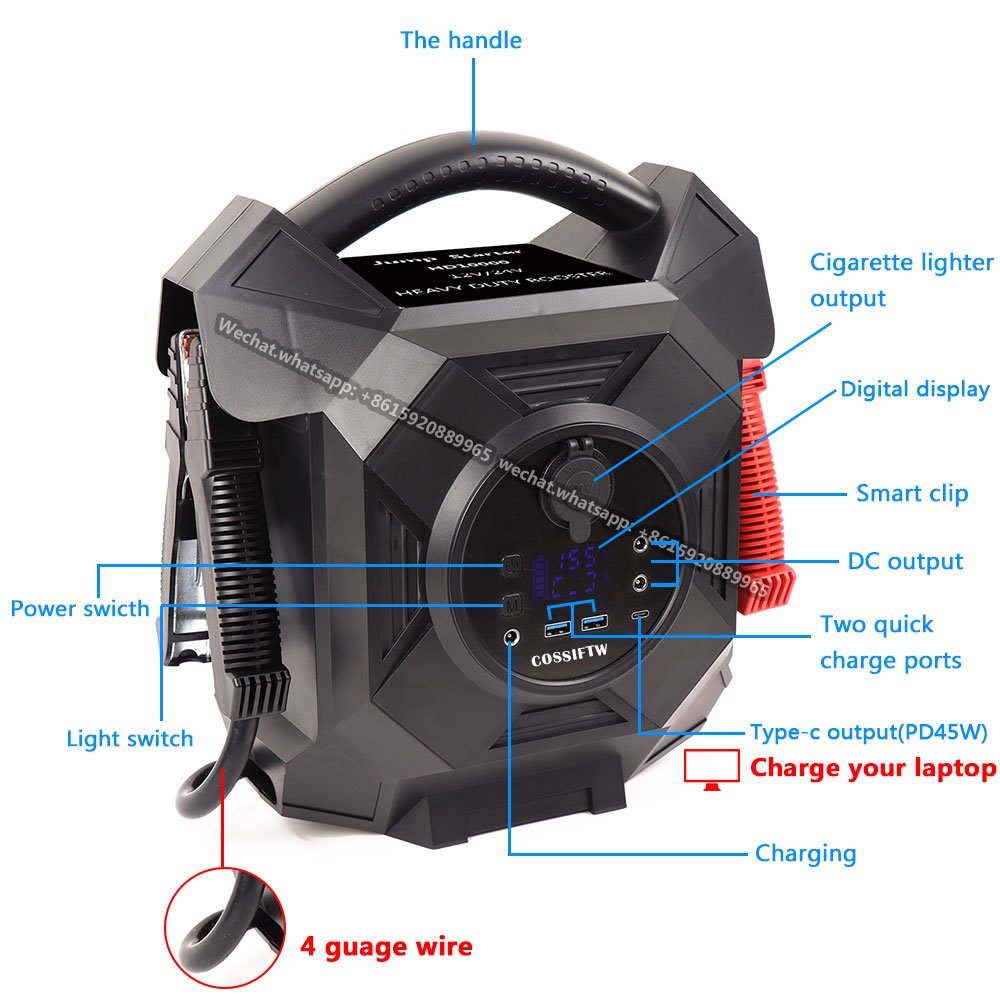 80000mAh 12V 24V Battery Booster Pack 10000A for Heavy Gas diesel Vehicles Equipment Cars Minivans SUVs