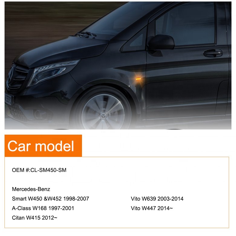 2Pcs Smoked Dynamic LED Side Indicator Lights for Mercedes Benz Accessories for Vito W639 W447