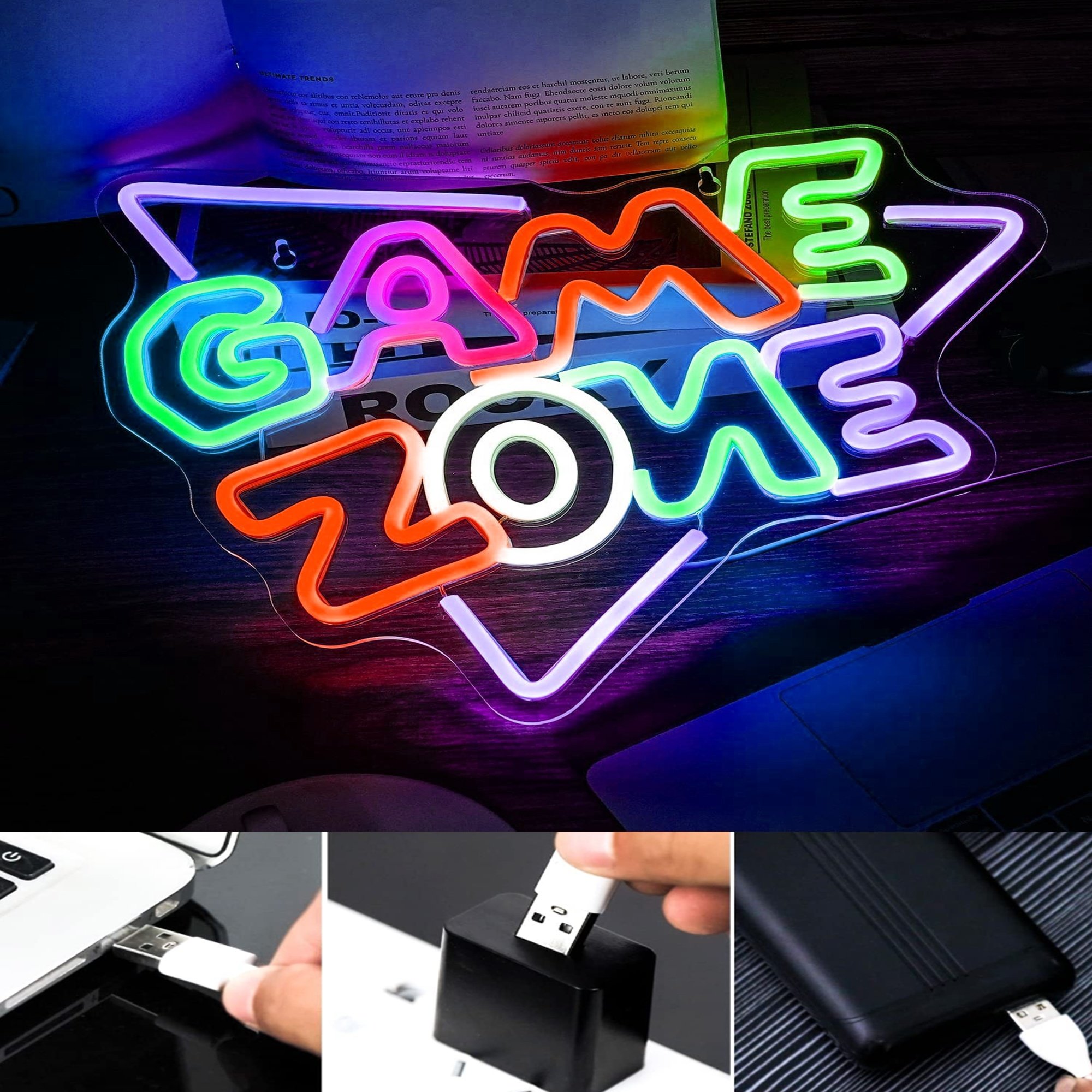 Custom Led Neon Sign Game Zone Led Neon Sign Light USB Store Business logo Design Wall Art Design Decoration for Wall Design