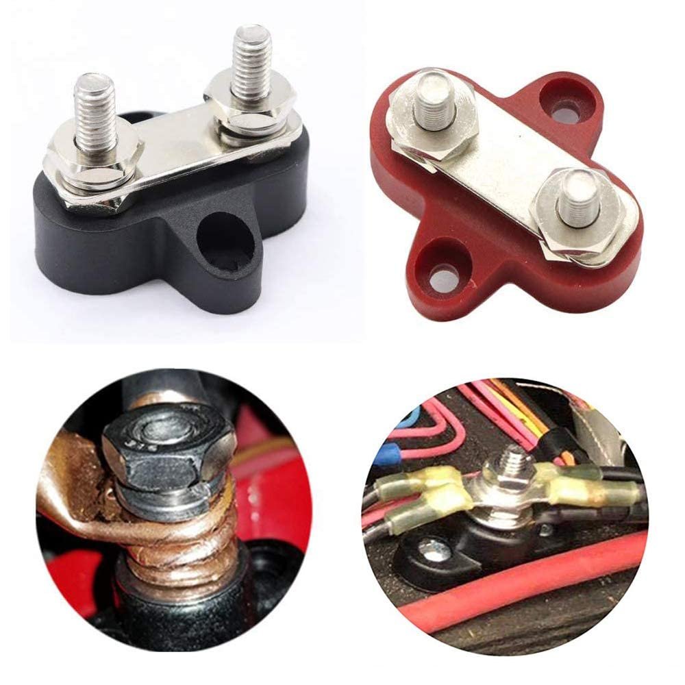 Bus Bar Terminal Block M8 Power Stud Terminal DC 12V-48V Marine Battery Junction Post Distribution Block for Car Truck RV Boat