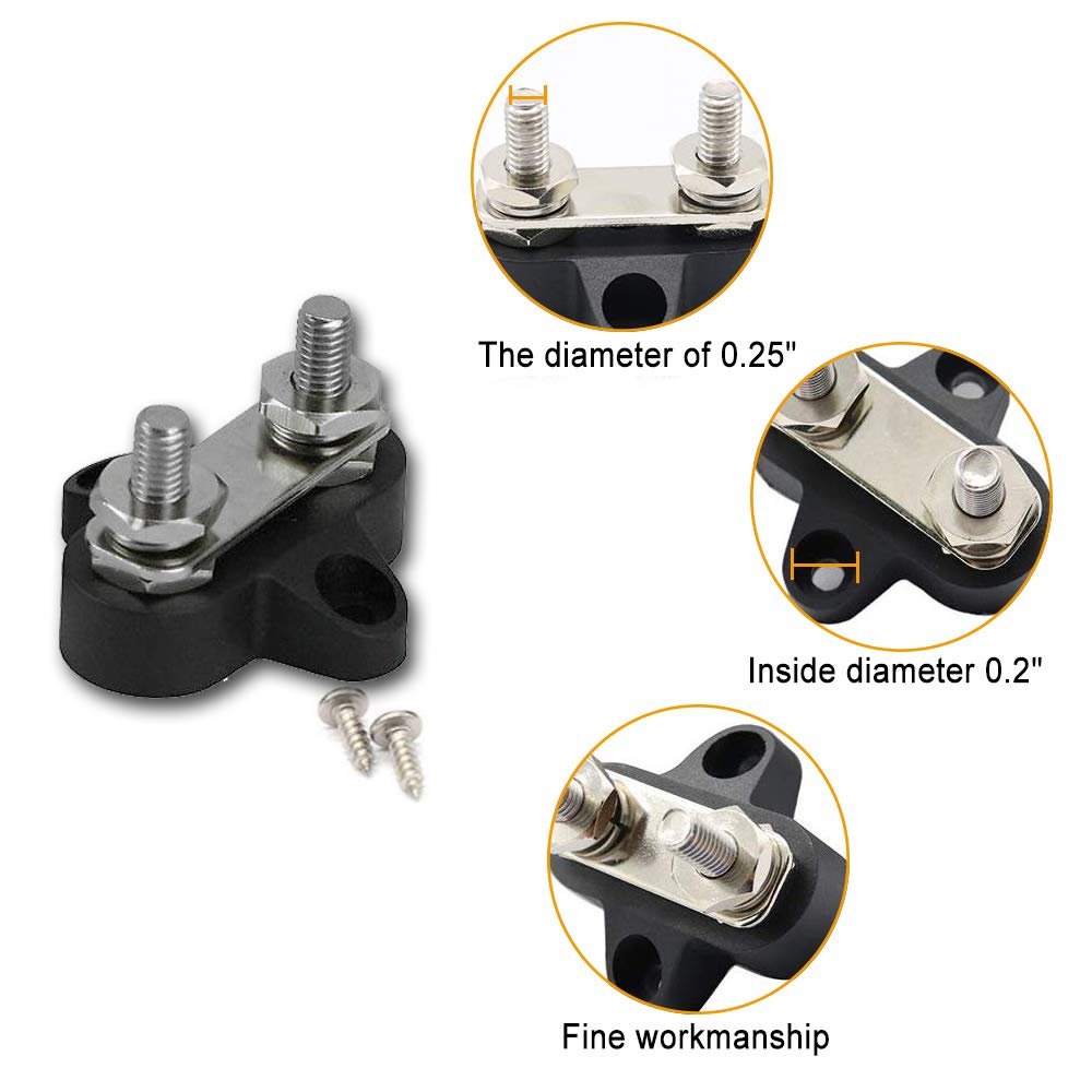 Bus Bar Terminal Block M8 Power Stud Terminal DC 12V-48V Marine Battery Junction Post Distribution Block for Car Truck RV Boat