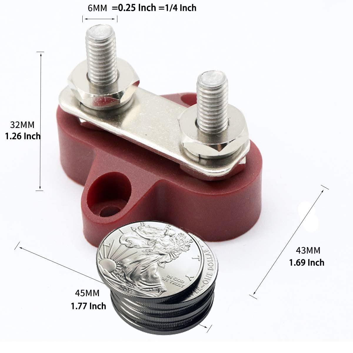 Bus Bar Terminal Block M8 Power Stud Terminal DC 12V-48V Marine Battery Junction Post Distribution Block for Car Truck RV Boat