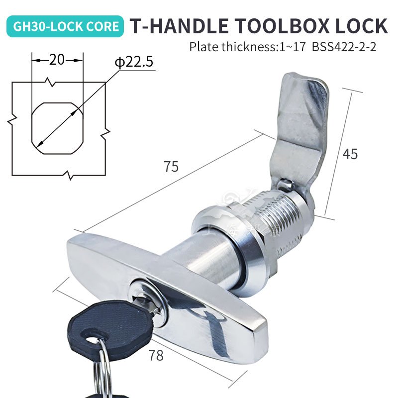 BSS422-2-2 Garage Door Lock Kit T Handle Latch With Keys for Rv caravan / Lock /RV LOCK