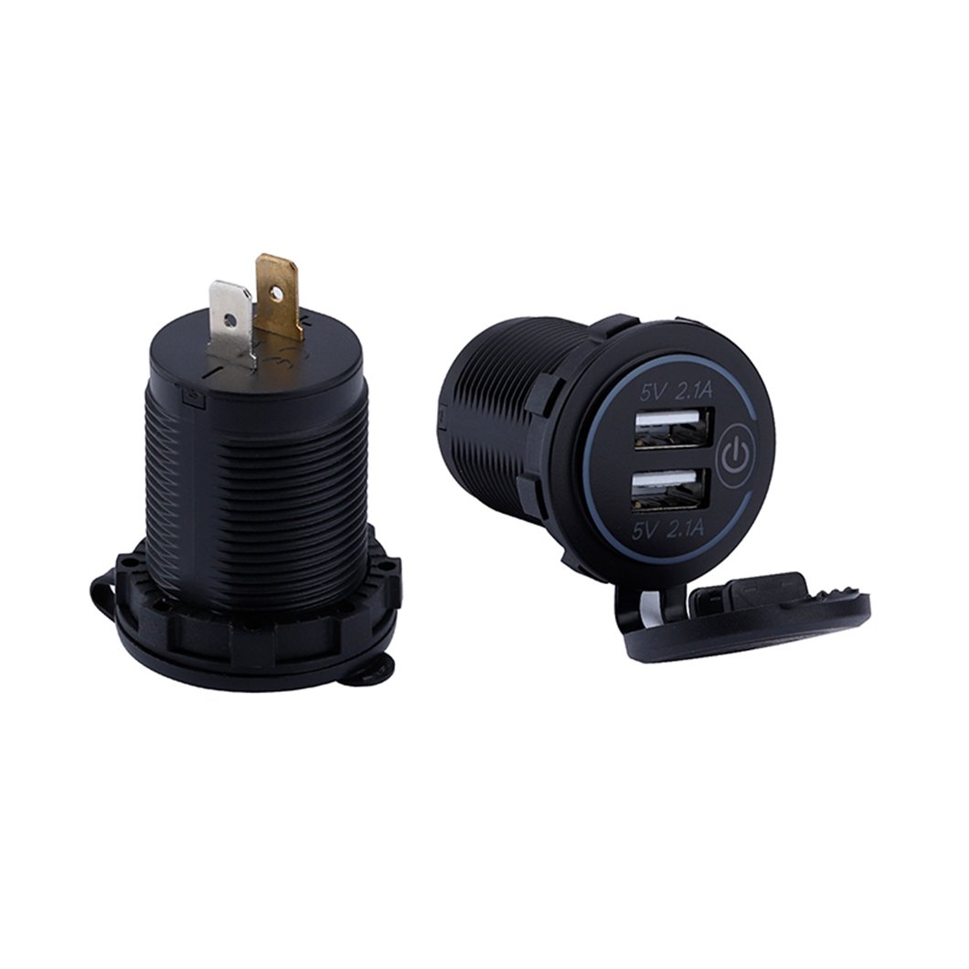 Waterproof LED Light Ring 3.1A Dual Port Socket Mobile Phone USB Car Charger for Car Motorcycle Bus Boat Marine Truck Bike
