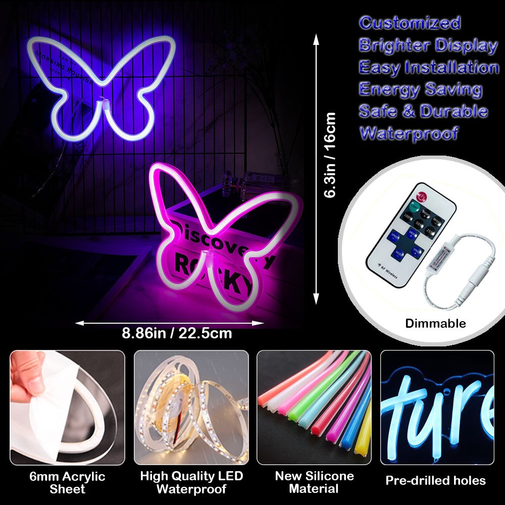 Creative Custom Butterfly Led Neon Sign Diy Flexible Neon Sign Manufacturers Direct Supply for Living Room Kids Room Decor
